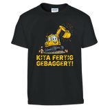 Kita Fertig Gebaggert Abschluss Shirt Bagger – Kinder T-Shirt Weiß Freisteller