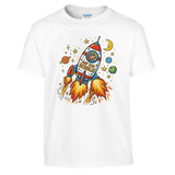Auf zur Schule Einschulung Shirt Rakete – Kinder T-Shirt Vorderseite Detailansicht