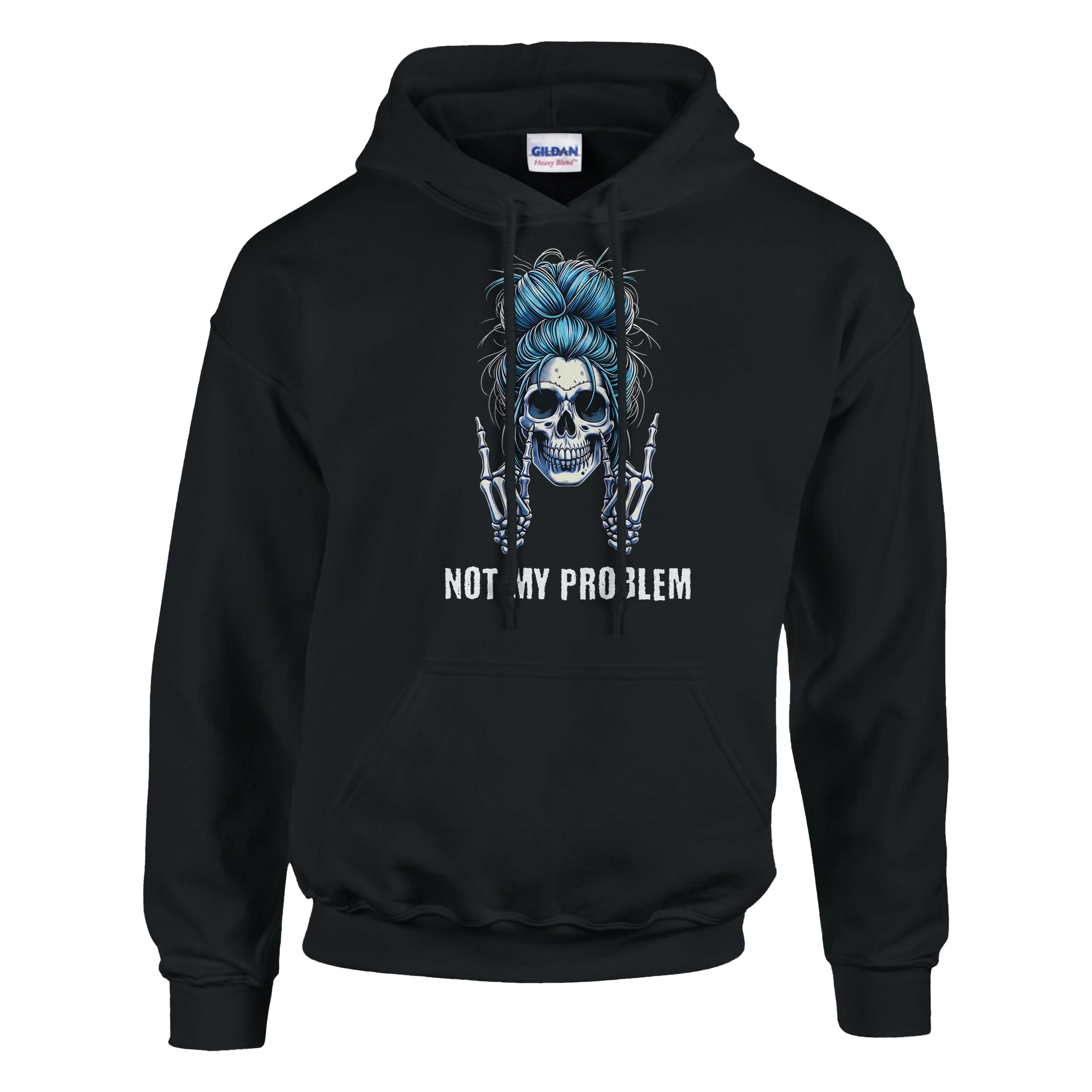 Not My Problem Hoodie – Hoodie Produktfoto, Vorderansicht auf schwarzem Hintergrund