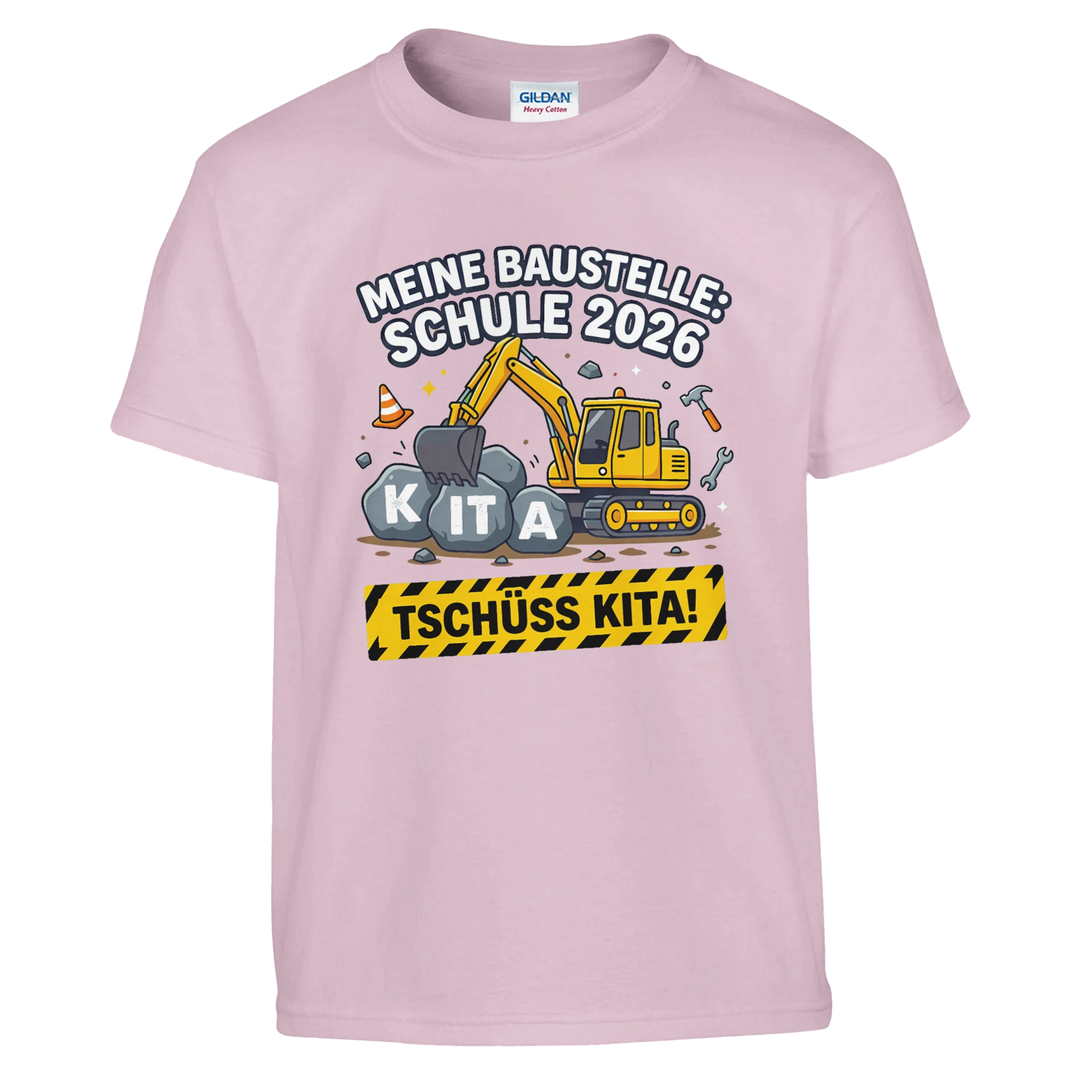 Meine Baustelle Schule 2026 Einschulung Shirt Bagger – Kinder T-Shirt auf weißem Hintergrund