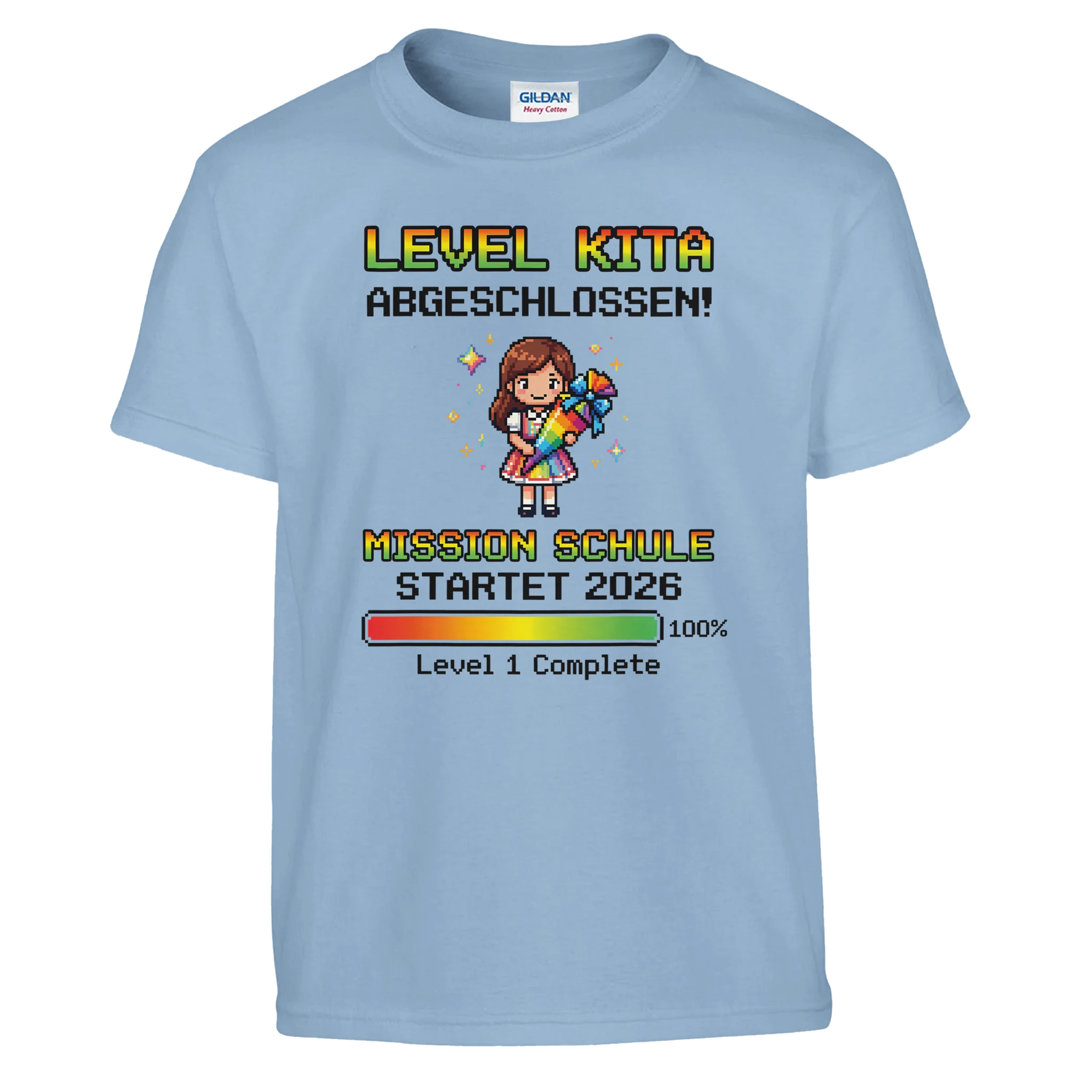 Level Kita Abgeschlossen Gaming Shirt Mädchen – Kinder T-Shirt Vorderseite Detailansicht