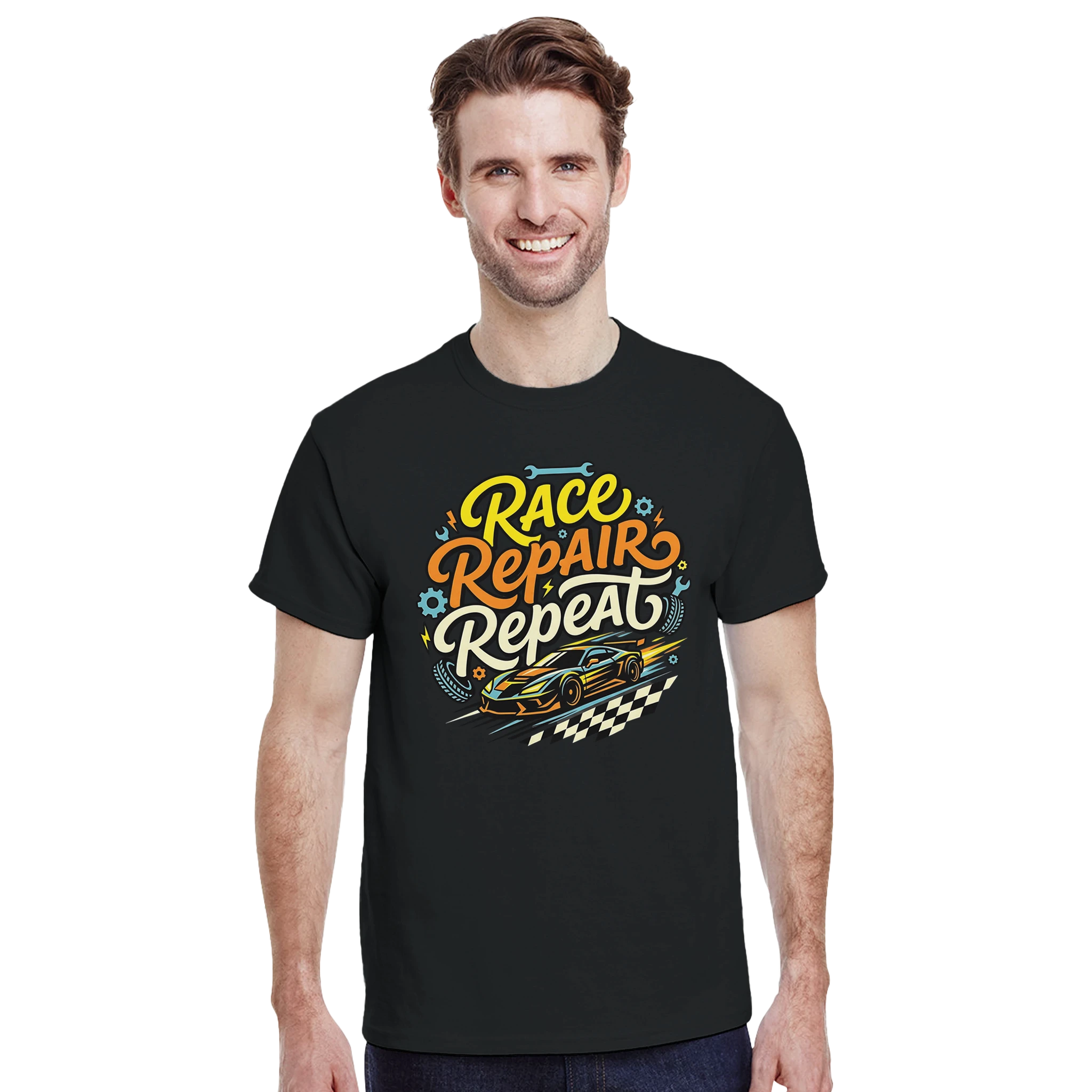 Race Repair Repeat T-Shirt – Herren Lifestyle 1, Mann trägt T-Shirt