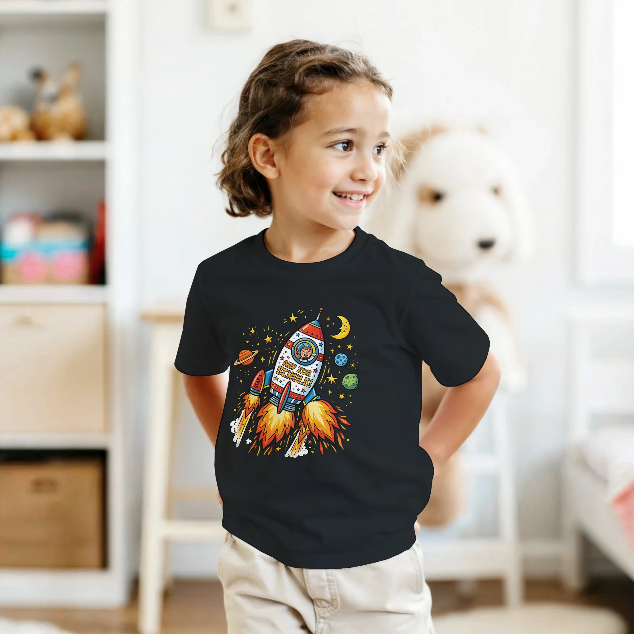 Auf zur Schule Einschulung Shirt Rakete – Kinder T-Shirt Lifestyle Foto