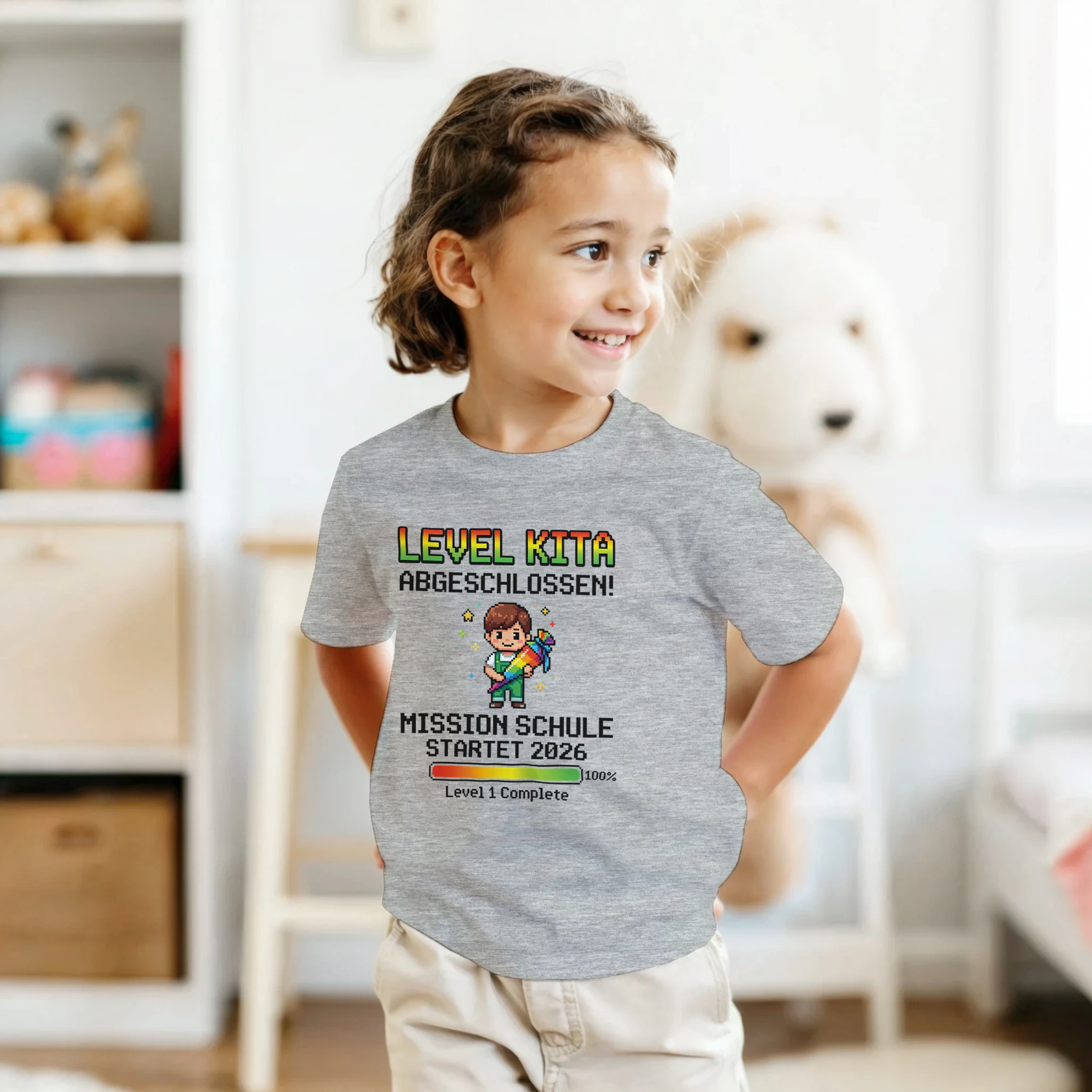 Level Kita Abgeschlossen Gaming Einschulung Shirt – Kinder T-Shirt Lifestyle Foto