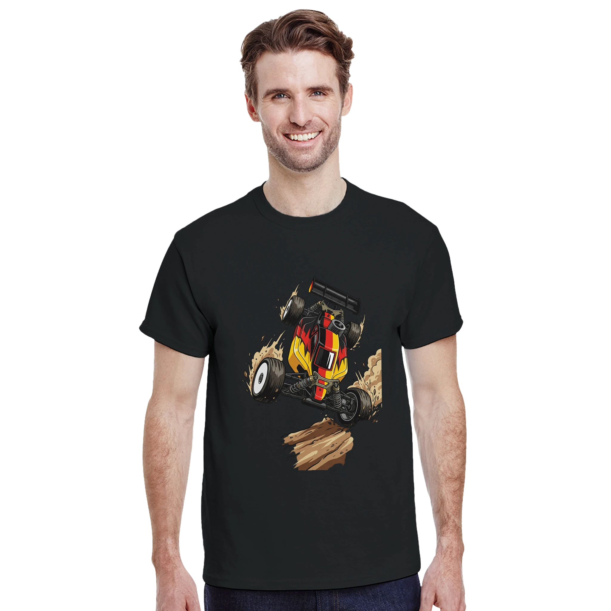 RC Buggy Jump T-Shirt Schwarz-Rot-Gold – Herren Lifestyle 1, Mann trägt T-Shirt