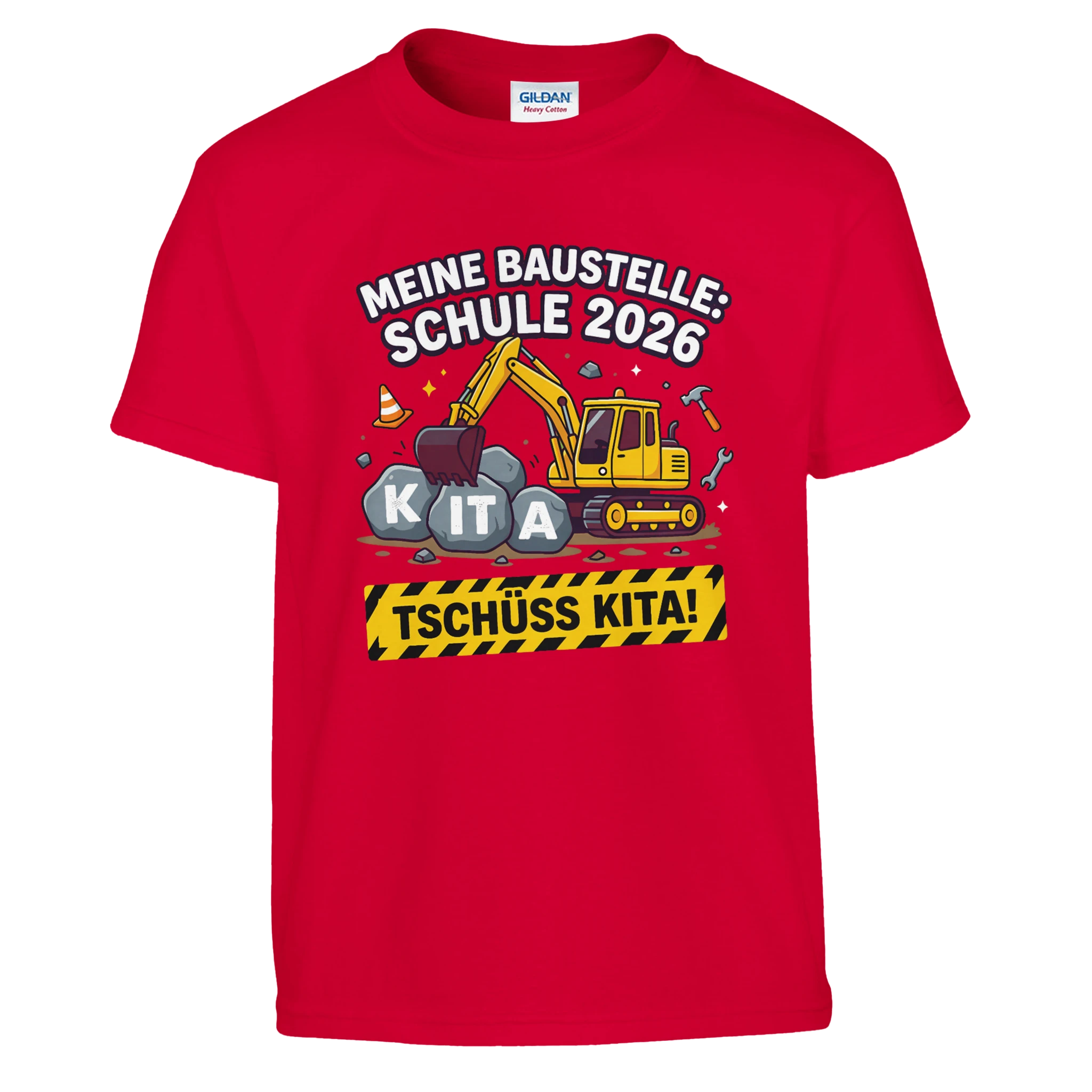 Meine Baustelle Schule 2026 Einschulung Shirt Bagger – Kinder T-Shirt Nahaufnahme Aufdruck